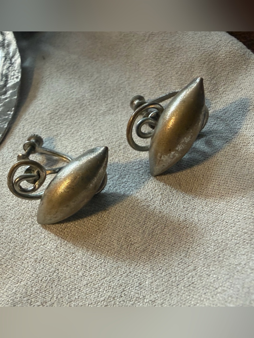 Vintage Silver-Tone Sculptural Clip-On Earrings